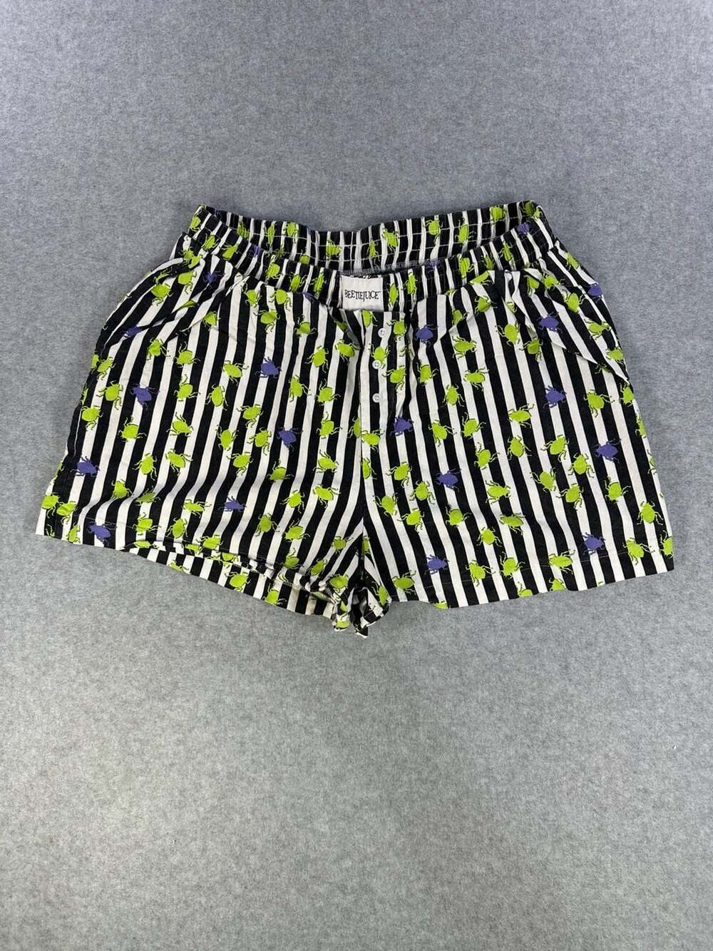 Beetlejuice Graphic Boxer Shorts Size XL Black White Striped Beetles